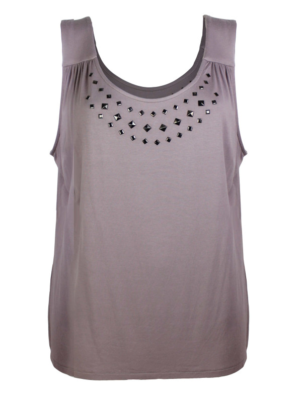 Débardeur taupe stretch femme – Strass fantaisie chic