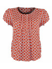 Chemisier fleuri plissé femme – Rouge/blanc, manches courtes, viscose