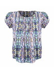 Chemisier plissé bleu/blanc femme – Manches courtes, viscose