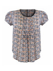 Chemisier fleuri plissé femme – Bleu/rouille, viscose, manches courtes