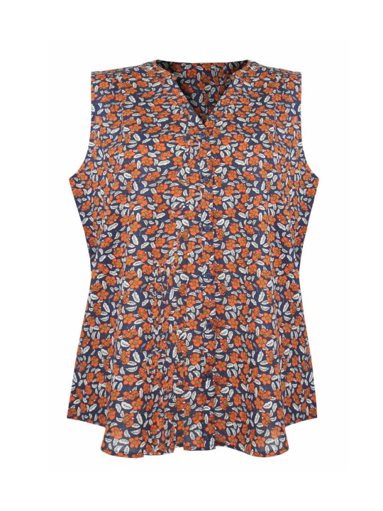Chemisier sans manche orange fleuri – Viscose, col rond ouvert