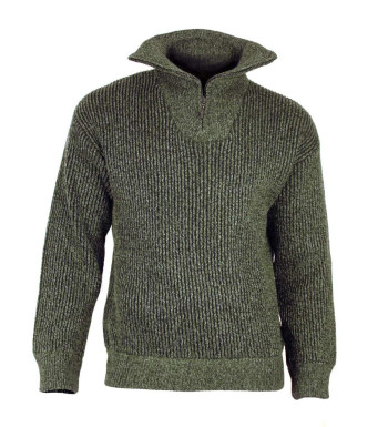 Pull col camionneur SEDETEX D143 – Vert kaki chiné chaud