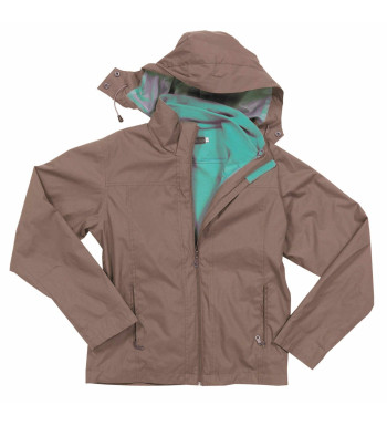 Veste 3-en-1 femme aqua/moka – Gilet polaire, capuche, zip