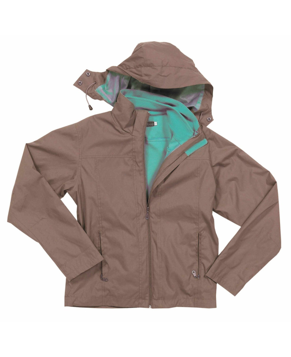 Veste 3-en-1 femme aqua/moka – Gilet polaire, capuche, zip
