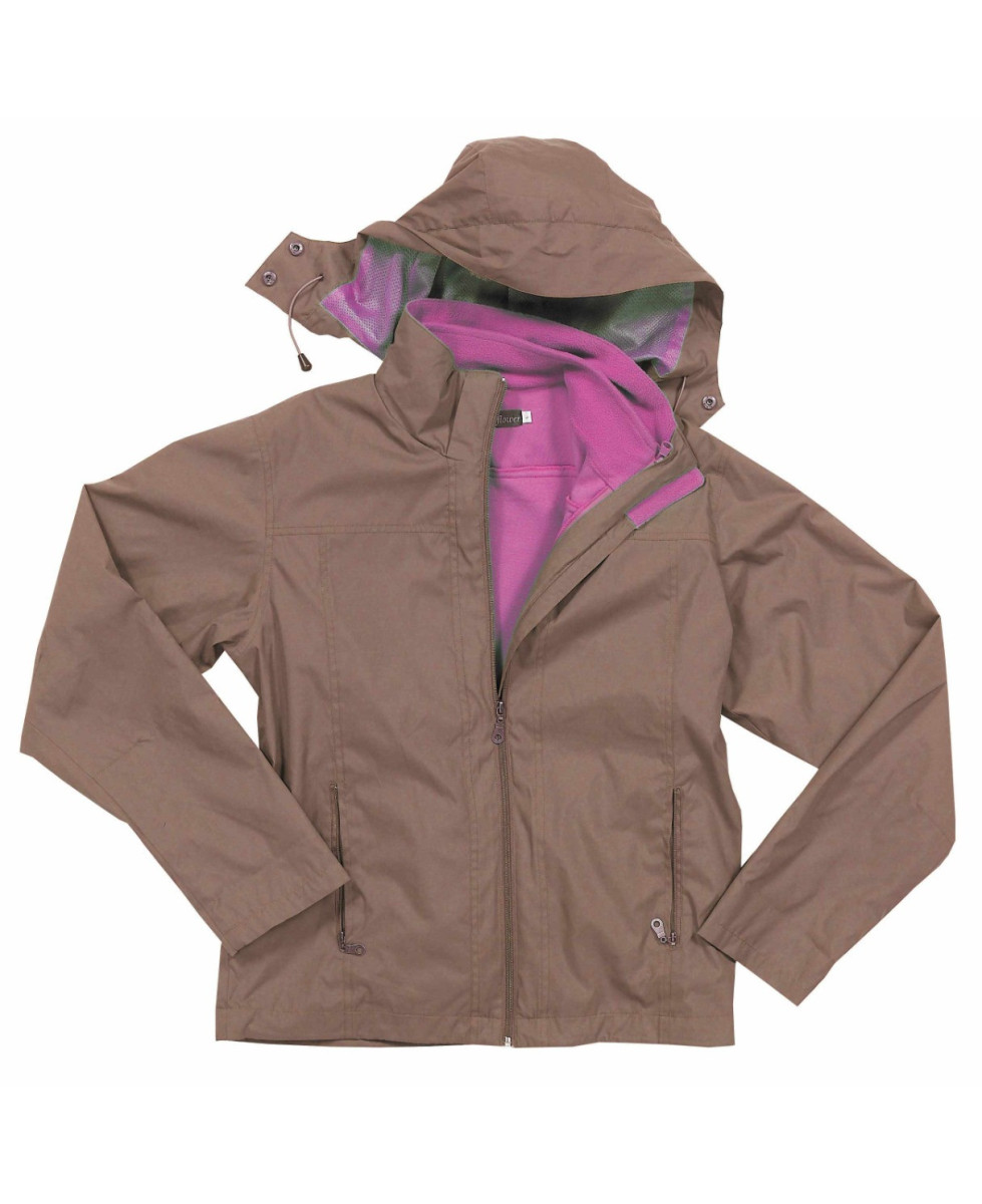 Veste 3-en-1 femme rose/moka – Gilet polaire, capuche, zip