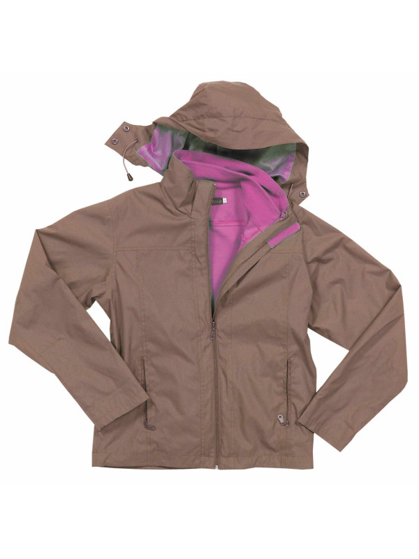 Veste 3-en-1 femme rose/moka – Gilet polaire, capuche, zip