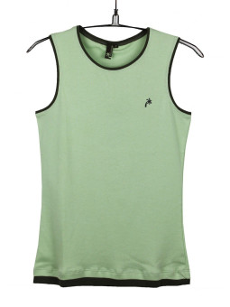 Débardeur vert coton femme – Col rond, liserais noirs