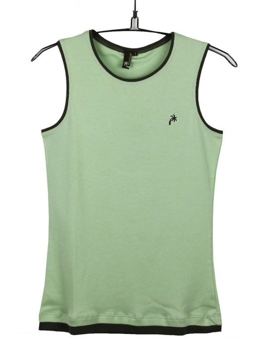 Débardeur vert coton femme – Col rond, liserais noirs