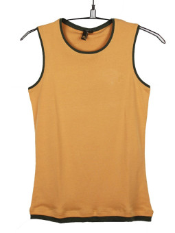 Débardeur orange coton femme – Col rond, liserais noirs
