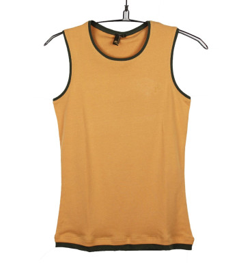 Débardeur orange coton femme – Col rond, liserais noirs