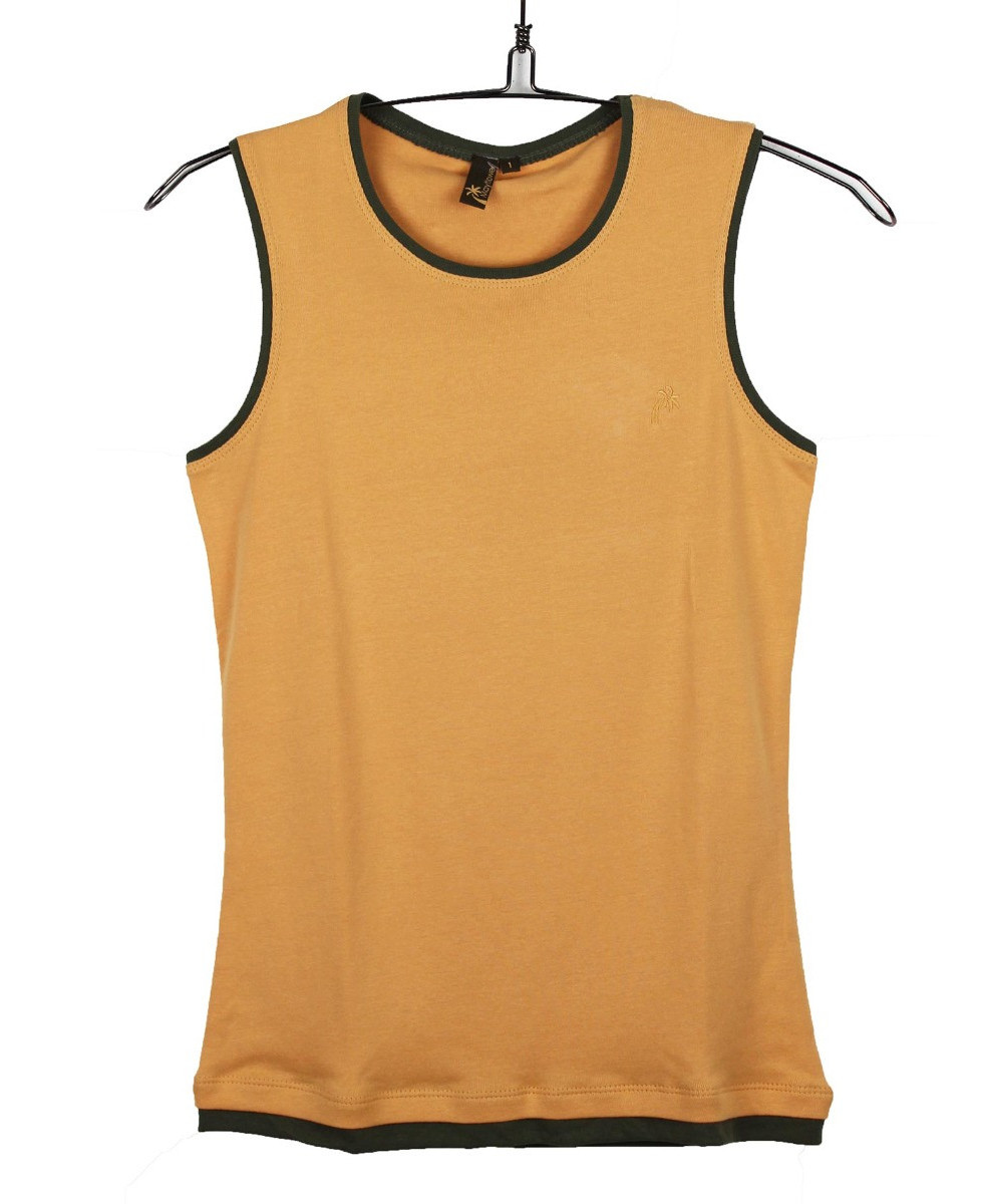 Débardeur orange coton femme – Col rond, liserais noirs