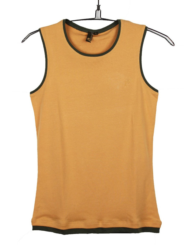 Débardeur orange coton femme – Col rond, liserais noirs